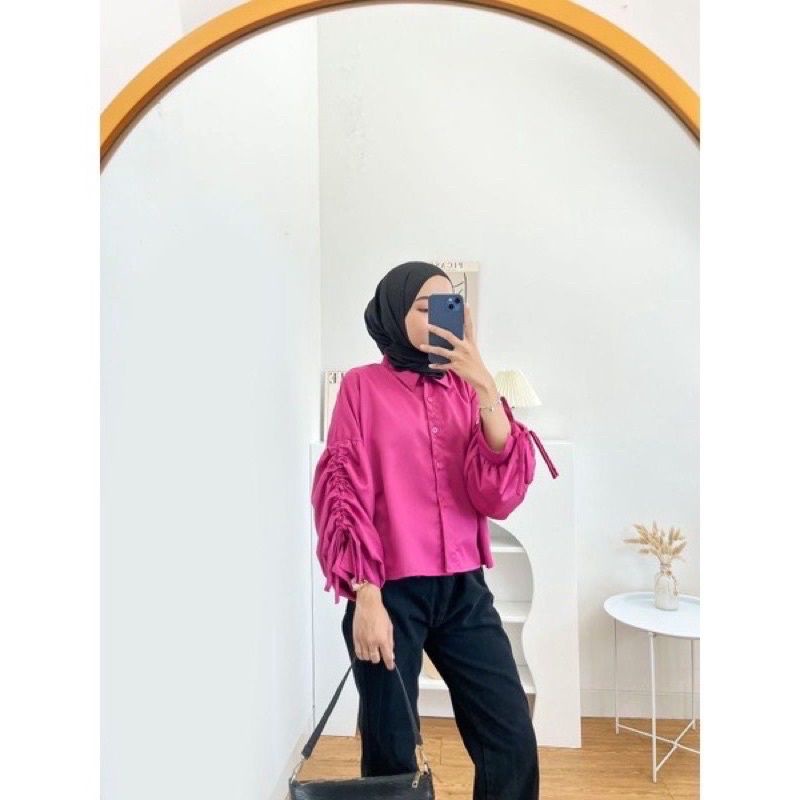 BLOUSE CRINCLE LENGAN SERUT/ BLOUSE MONIC / KEMEJA CRINCLE LENGAN SERUT