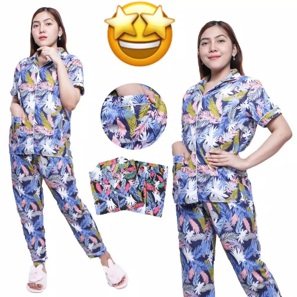 HipNop Piyama Pastel Vintage Baju Tidur Wanita Retro Daun