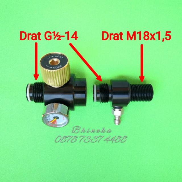 Adjustable Paintball Regulator / APR + Adaptor ke Tabung M18x1,5