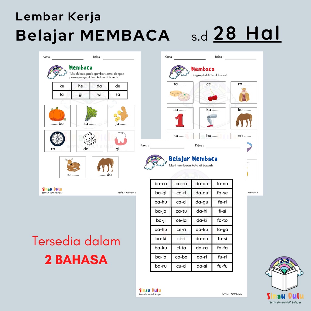 Jual Lembar Kerja (Worksheet) Belajar Membaca Anak 2 3 4 5 6 tahun