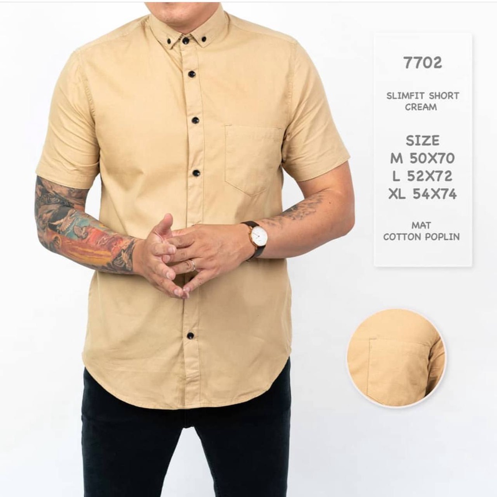 PROMO kemeja pria lengan pendek polos formal casual kerja santai-KM pendek NUDE