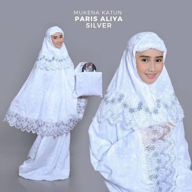 Mukena Dewasa Putih-gold Full Bordir Katun Paris