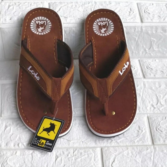 (BISA COD) Sandal Jepit Pria lois Model Terbaru Sandal Kulit Suede gaya masa kini - Jepit coklat, 38