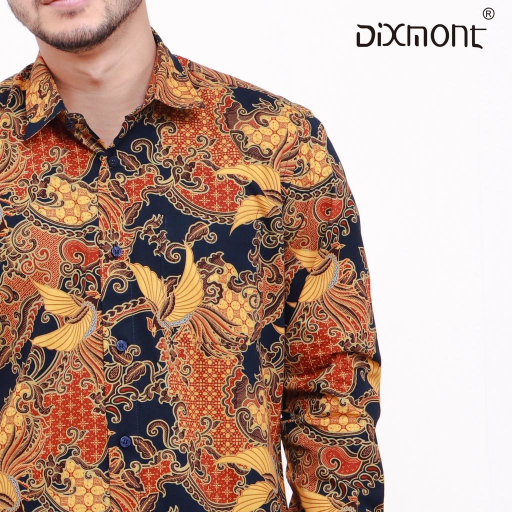 Dixmont Kemeja Batik Pria Basic Formal Lengan Panjang Hem BL01621