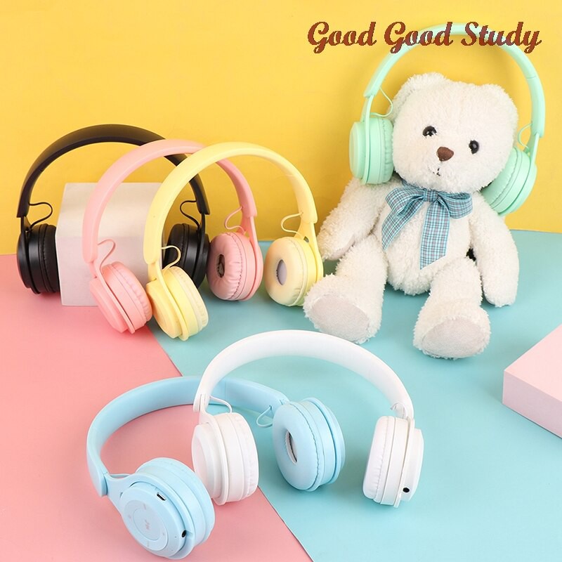 Headphone Gaming Bluetooth + Free Kabel Jack 3.5mm - Headset Wireless Macaron Extra Bass