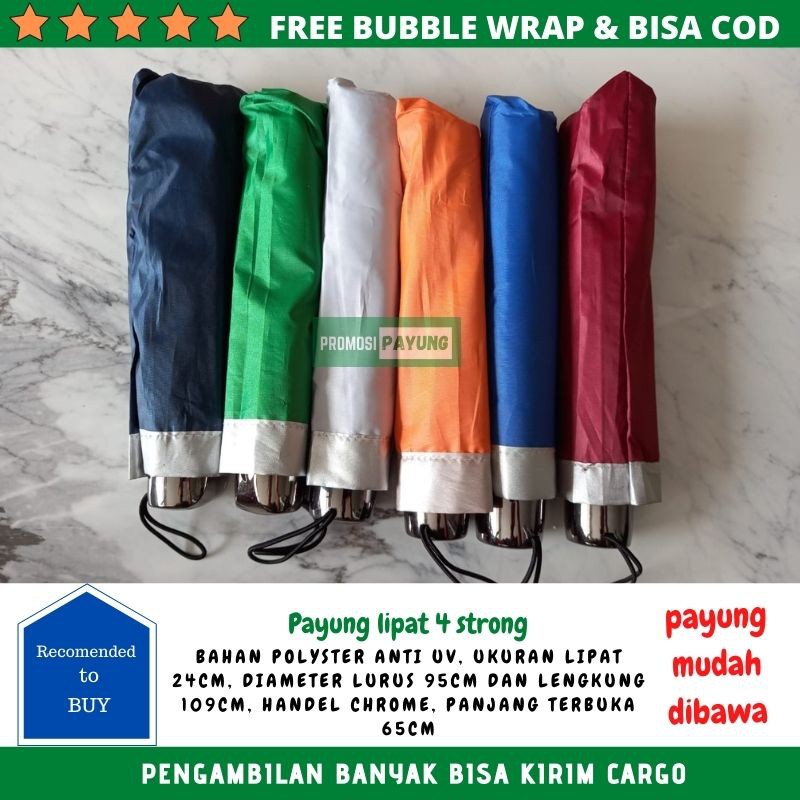 PAYUNG LIPAT 4 LAPIS SILVER ANTI UV GAGANG CHROME WARNA CERAH ORANGE BIRU MERAH ABU PAYUNG POLOS