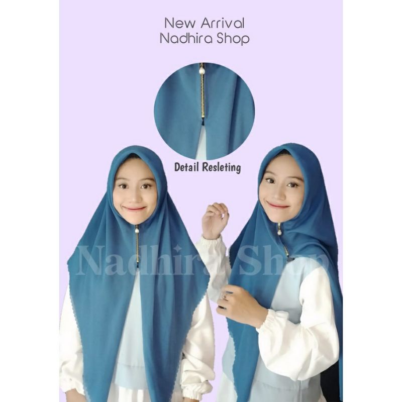 Hijab Zipper Instan Segi Empat Polos Zipper Resleting