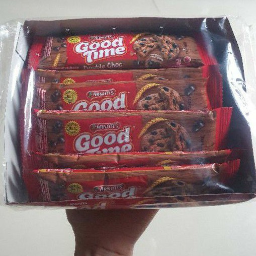 

Good Time biskuit cookies DOUBLE COKLAT / RAINBOW CHOCOCHIP (12pcs/box).