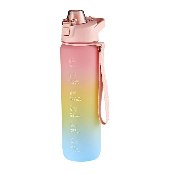 BPA FREE Botol Minum Tumbler Olahraga Sport Unik 1L FREE Stiker 2D+3D / Botol Motivasi 1000ML / Botol Penanda Gradient Gradasi CBKS-Botol Sport Pink 1L