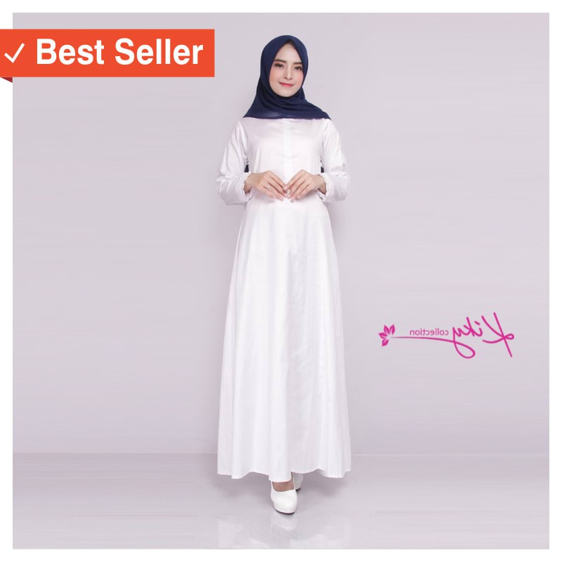 TERMURAH SIAP KIRIM MUSLIM MUSLIMAH Gamis Polos Putih  Katun Jepang Ori Adem Tebal Tidak Menerawang