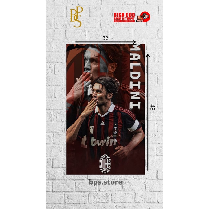 POSTER HIASAN DINDING PAOLO MALDINI - POSTER PAOLO MALDINI - POSTER SEPAKBOLA - WALLDECOOR - HIASAN 
