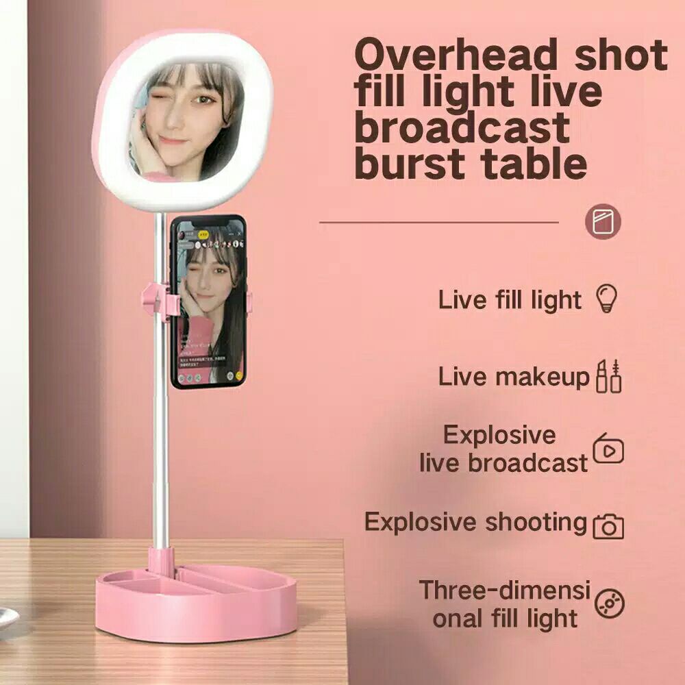 SUPER66 live streaming light, selfie light dengan holder, portable ring light, lampu make up Y3