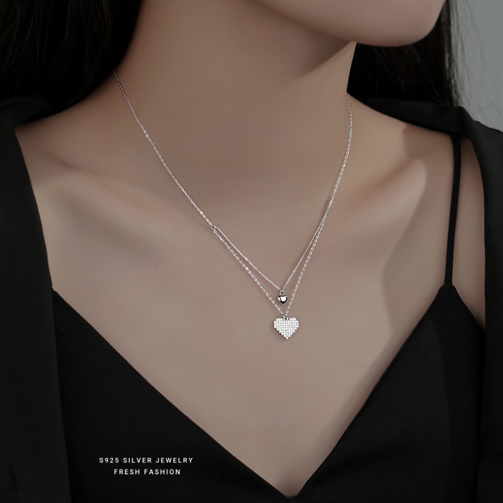 Kalung Rantai Klavikula Ganda Desain Hati Untuk Wanita