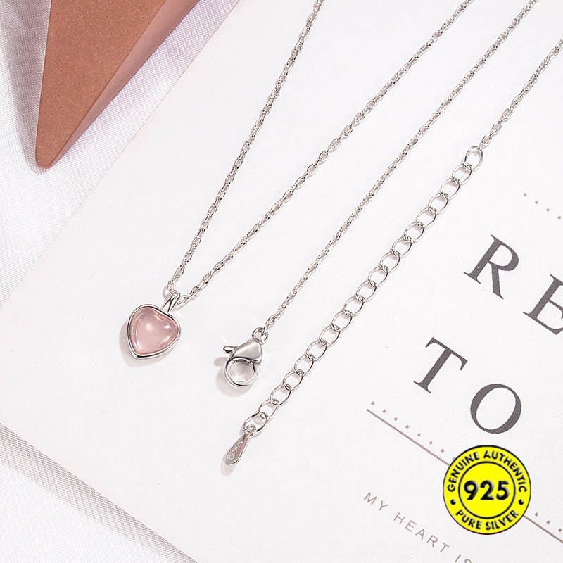 Kalung Bentuk Hati Warna Pink Bahan S925 Silver