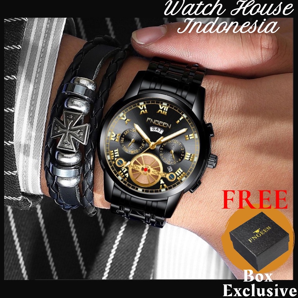(COD) Jam Tangan Pria Analog Anti Air FNGEEN 4001 Stainless Steel