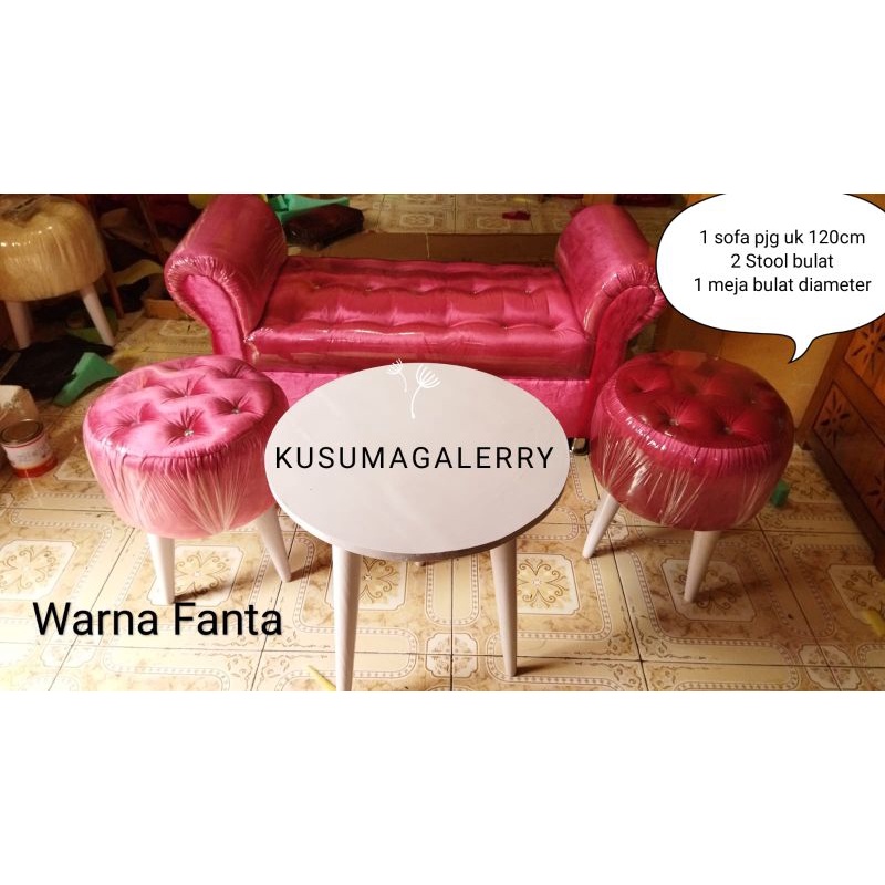 1SET (1PCS SOFA PANJANG + 2PCS SOFA BULAT + 1PCS MEJA BULAT ) SOFA STOOL / STOOL BULAT / READY STOCK