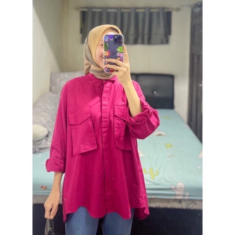 Kemeja Polos Wanita Oversize - Kemeja Linen Polos - Aubree Shirt - Blouse Wanita Kancing Depan