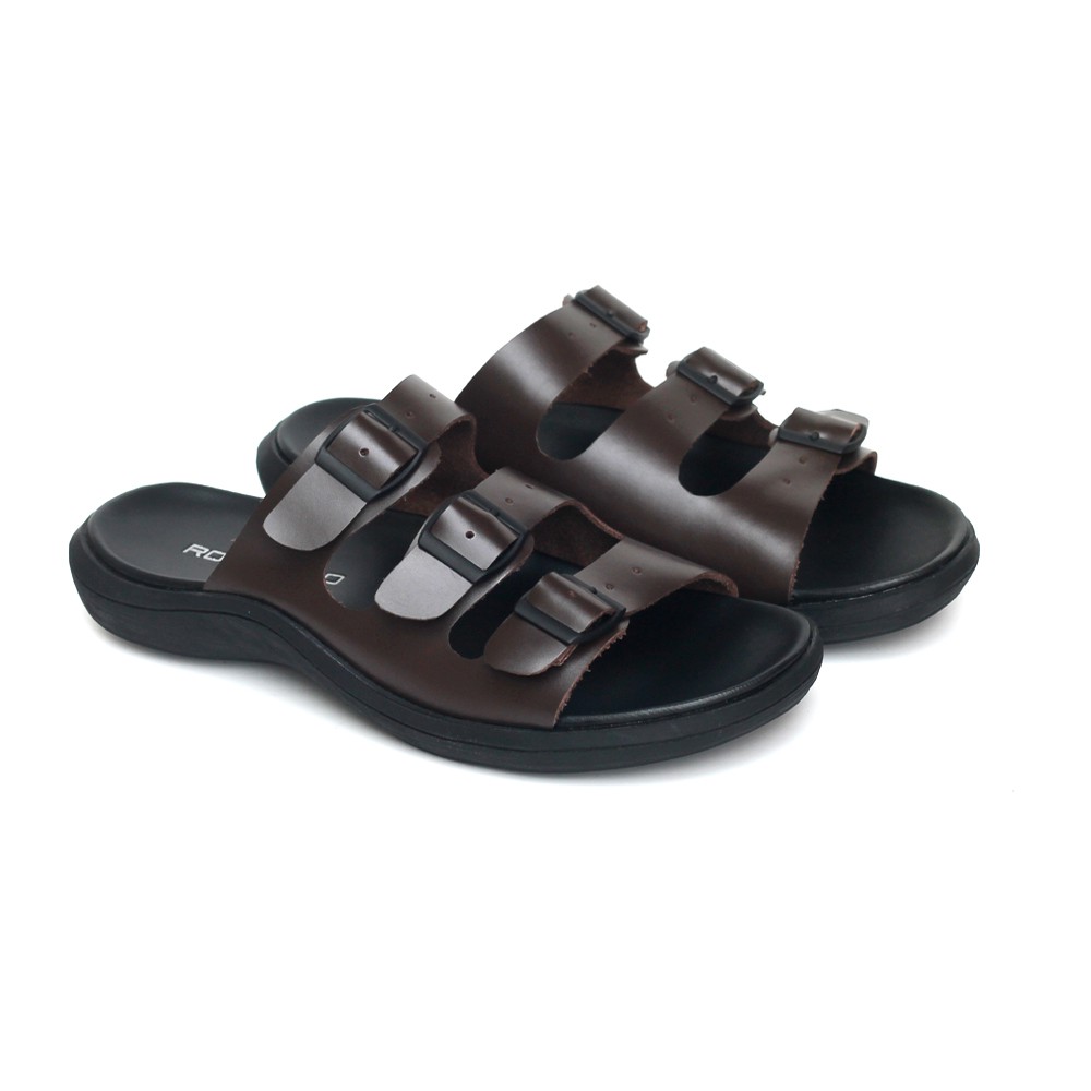 Sandal Pria Romenaco R10 Triple Straps Black Brown