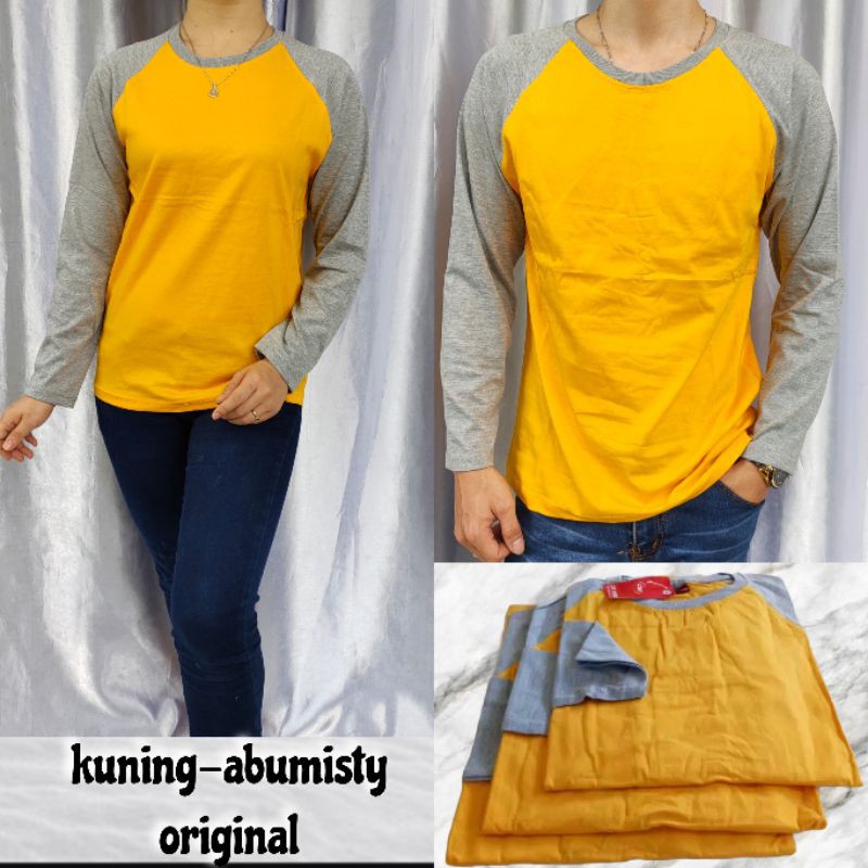 kaos polos reglan KUNING-ABUMISTY lengan PANJANG uk M L XL XXL