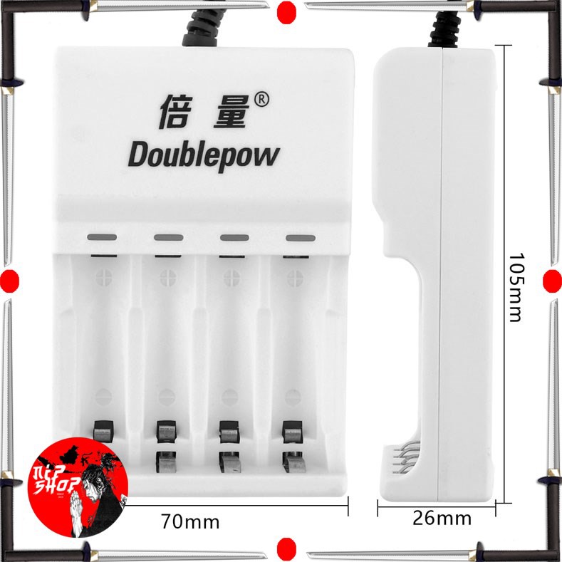 DOUBLEPOW Charger Baterai 4 slot AA/AAA + 4 PCS AA Battery 1200mAh