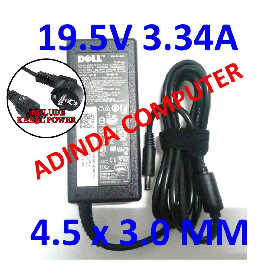 Adaptor Charger Dell 19.5V 3.34A 4.5 X 3.0 MM