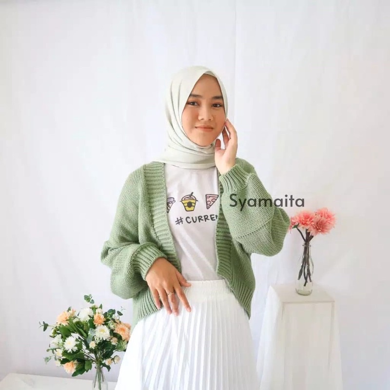 KBS CARDI  CARDIGAN RAJUT WANITA OVERSIZE TEBAL LENGAN BALON FRUFY