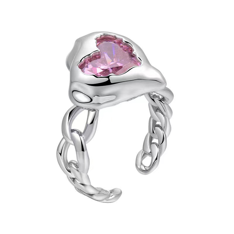 IFYOU Cincin Silver Hias Batu Permata Warna Pink Gaya Korea Untuk Wanita