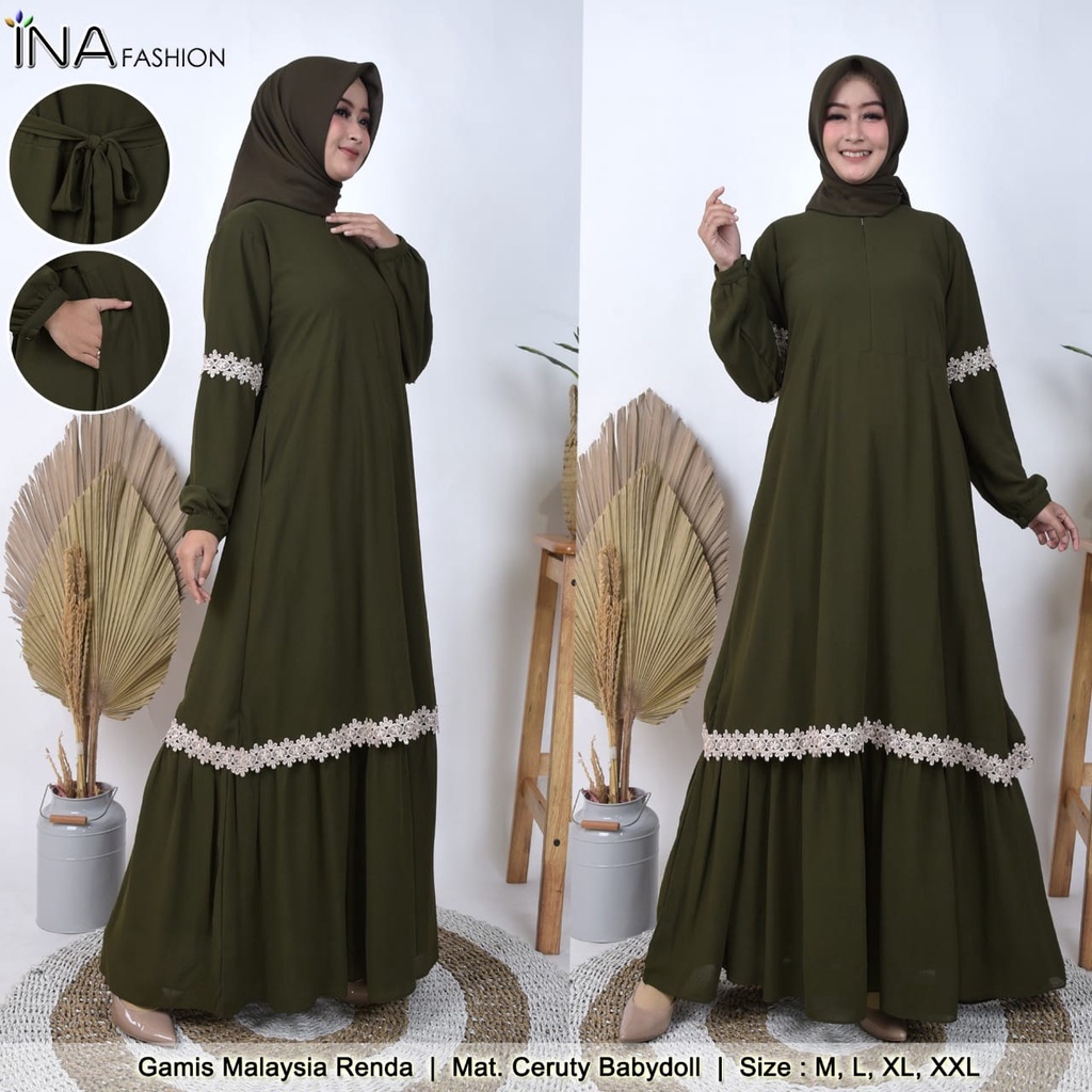 Dress Gamis Malaysia Renda bahan ceruty babydoll terbaru warna size lengkap