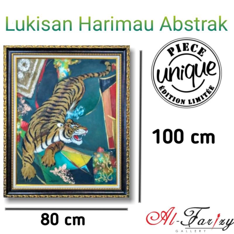 Lukisan Harimau Gaya Abstrak Unik Minimalis Kanvas Ukuran 100x80 cm Lengkap dengan frem