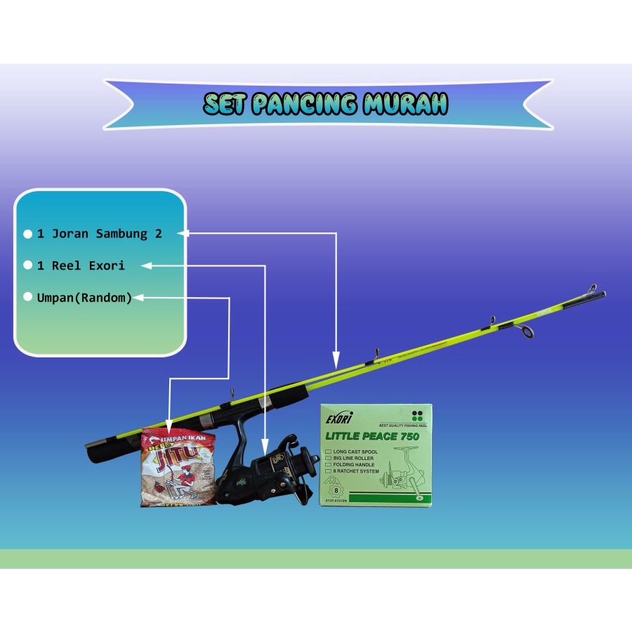 Set Pancing Murah dengan Joran sambung 2 dan Reel Exori Bonus Umpan