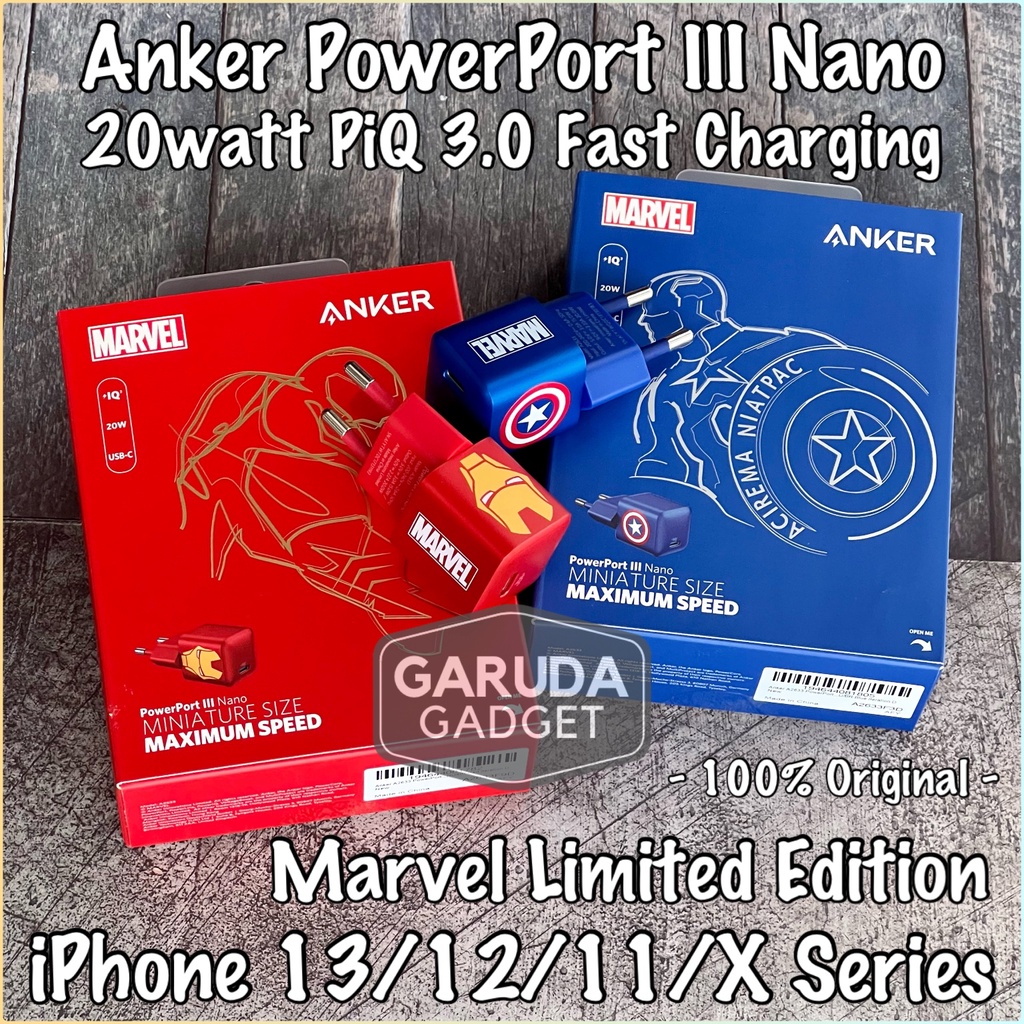 Charger Anker PowerPort III Nano 20w PiQ 3.0 Fast Charging iPhone 13 12 11 X Series Adaper Usb C And