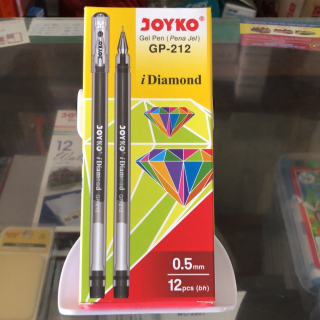 

( 12 pcs ) Gel pen / Pulpen Gel I-diamond GP-212 Gp212 Idiamond / I diamond tinta Hitam dan Biru Joyko