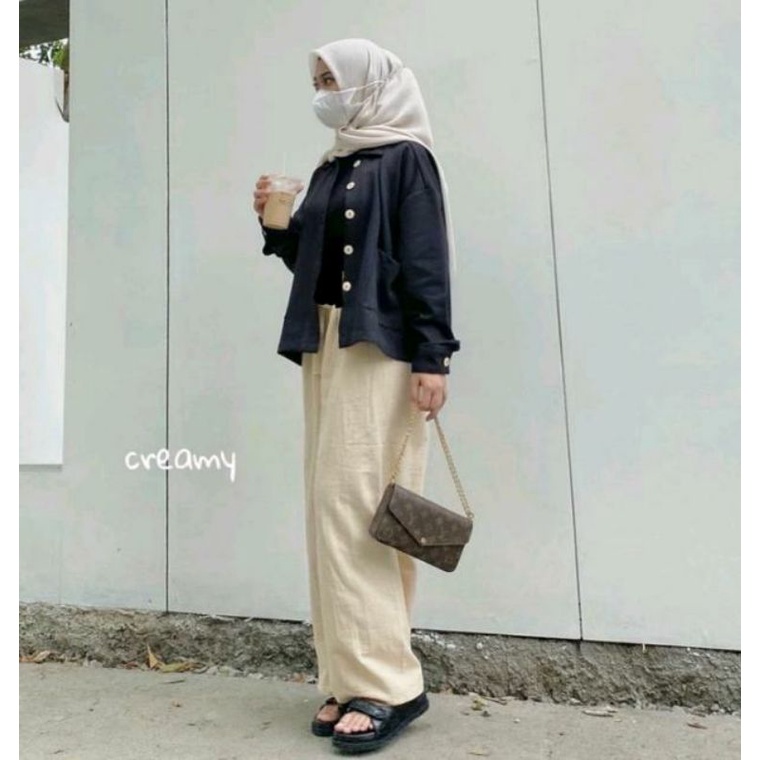 Aynalabel Highwaist kulot linen wanita premium//celana kulot pants panjang cewek