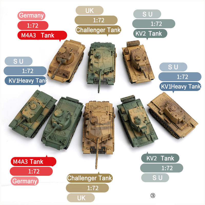 8pcs / set Mainan Puzzle Rakit Model Tank Perang Dunia II 4D Bahan Plastik 1: 72 Untuk Anak