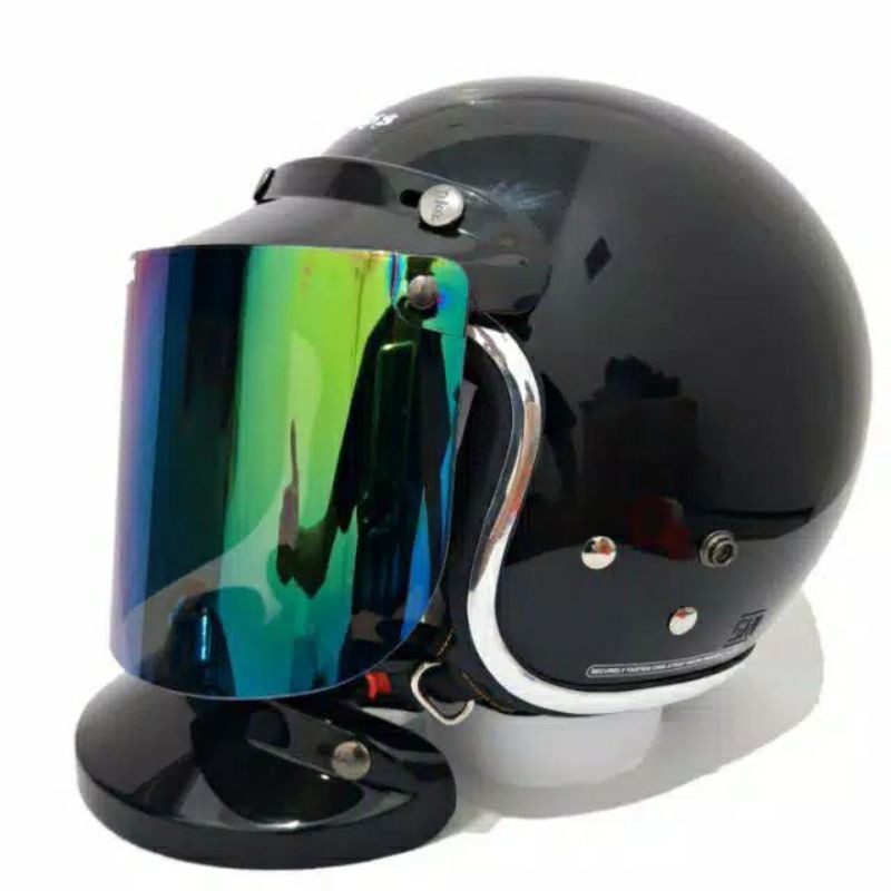 Helm Cargloss Hitam Glossy ListChrome set kaca datar kaca cembung