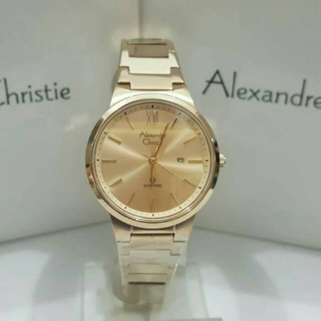 Jam Tangan Wanita Alexandre Christie AC 8544 kaca saphire full gold Original