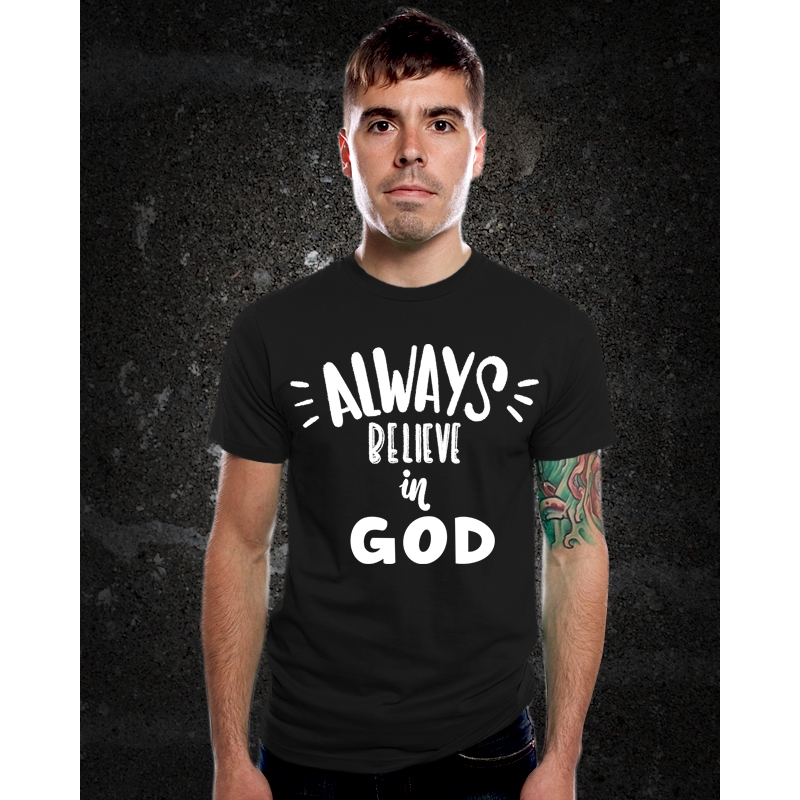 Believe In God Print Cotton Men T-shirt