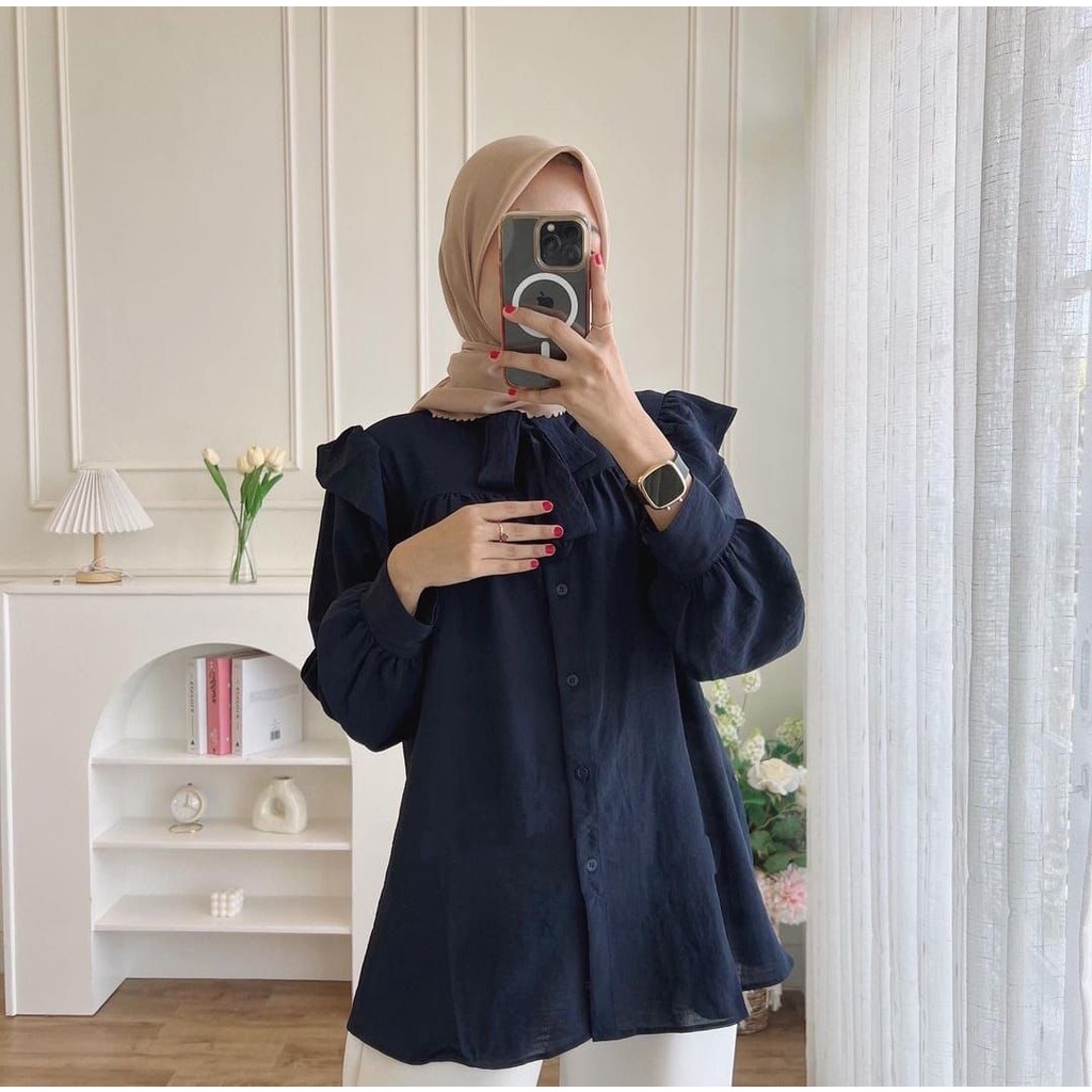 Leviya Blouse Kerah Tali Crinkle Deadora Kemeja Wanita Terbaru 2022