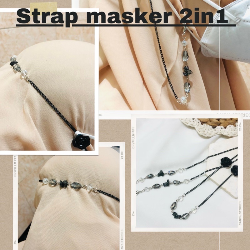 strap mask mawar , strap mask 2in1 mawar, chain mask mawar