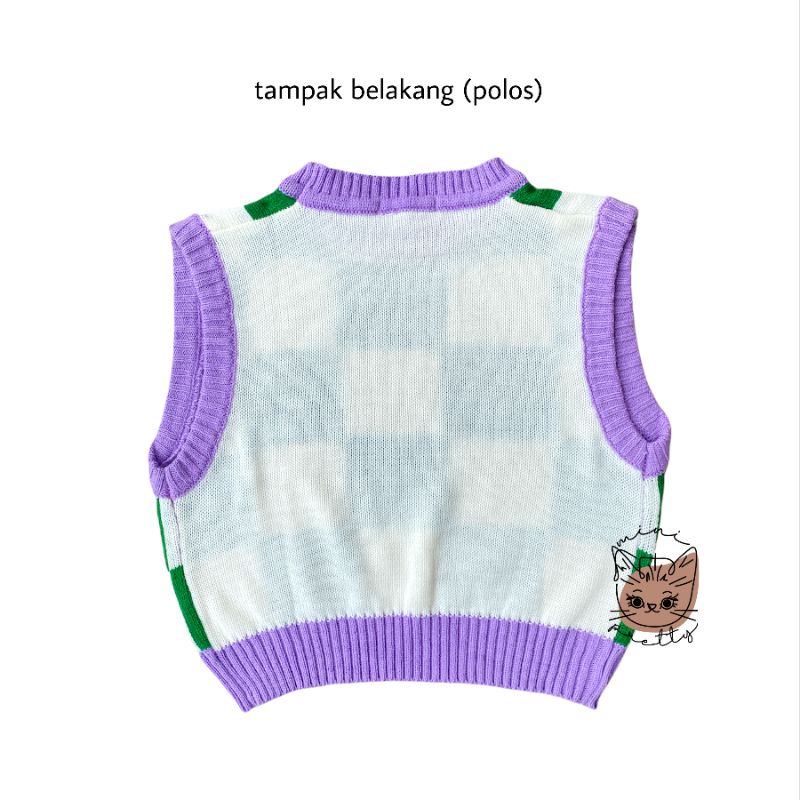 Vest Knit Kotak / Rompi Rajut Crop Motif Catur