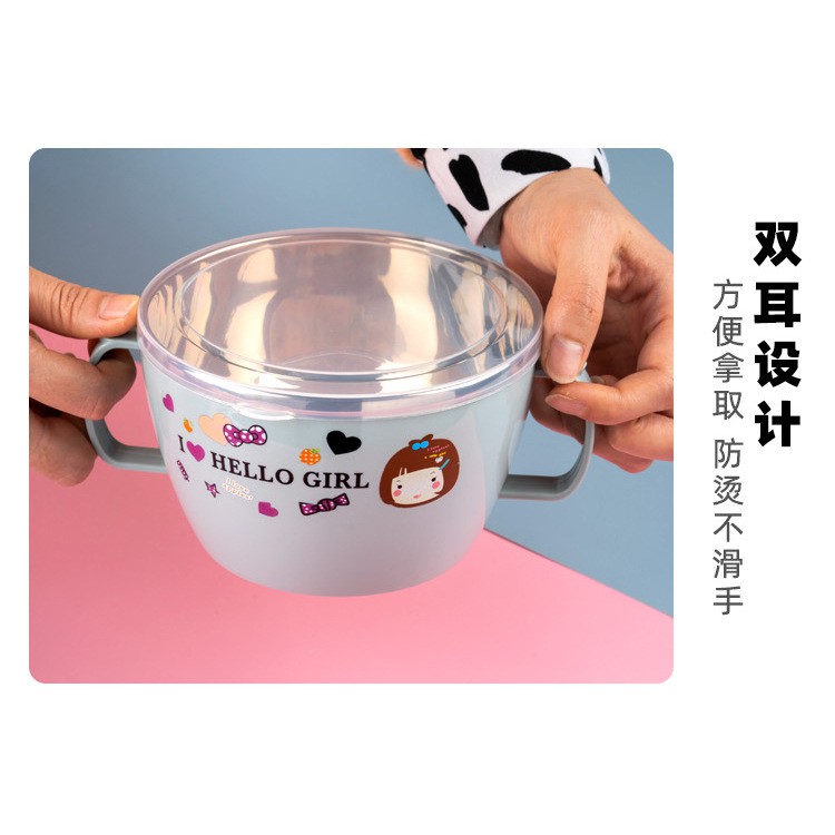mangkok stainless + tutup / mangkok mie fresh bowl hello girl