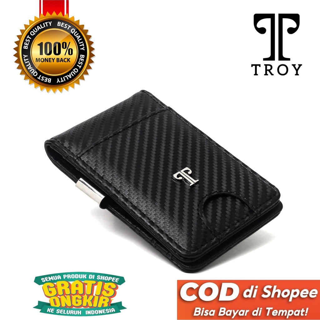 TOKOKOE - Dompet Pria Model Money clip Bahan Kulit Vegan Carbon Fiber Original - Troy - Carbona - Black