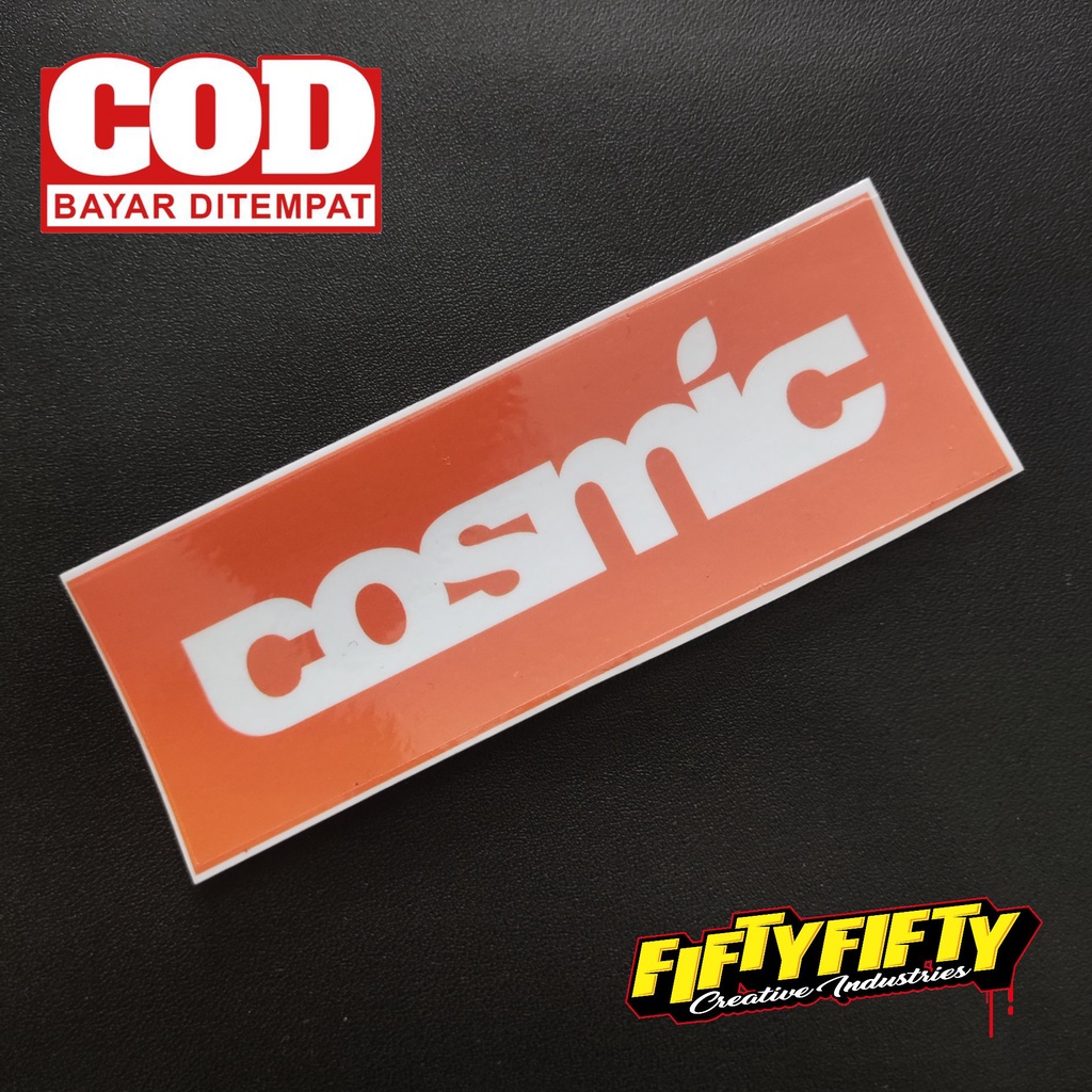 Stiker Print Cut BRAND DISTRO COSMIC Stiker Printing Laminasi Glossy Tahan Air Stiker Motor Mobil Helm Sudah Membentuk Pola Desain