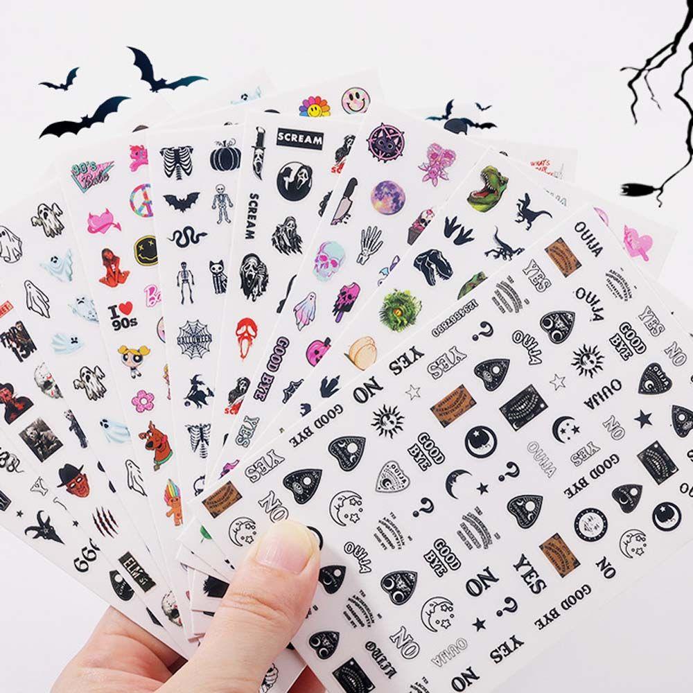 AUGUSTINA Agustina Halloween Stiker Kuku Kucing Fashion Spider Skeleton Bears Nail Art Dekorasi