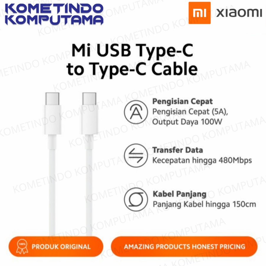 Xiaomi Mi Kabel Data Type C to Type C 150cm Mendukung Arus 5A Original