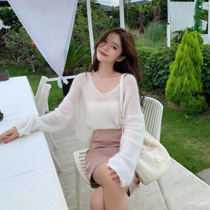 V-neck sweater wanita pakaian luar longgar gaya Korea gaya malas musim gugur 2019 baru jaket sweater