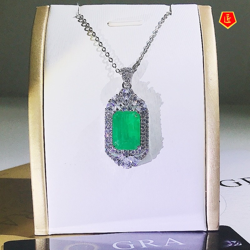 [Ready Stock]Gemstone Pendant Luxury Full Diamond Necklace Women Elegant Graceful