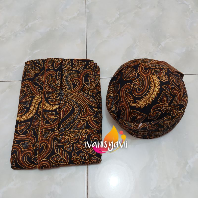 Set Jarik Cewek Cowok + Blangkon, Motif Pisang Bali