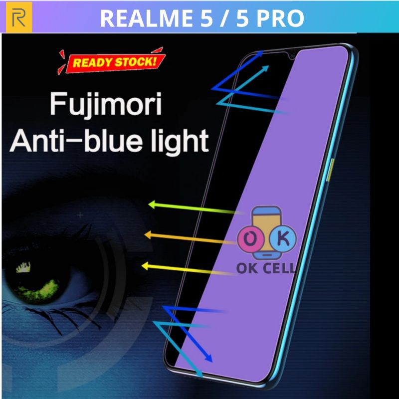 Tempered Glass Anti Blue Light Realme 5 - 5 Pro TG Anti Gores Radiasi Full Layar Screen Premium