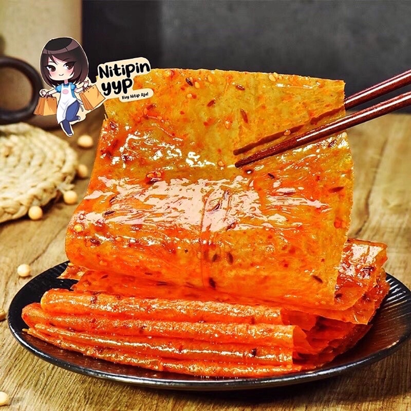 [2 RASA] WuLaMa LaTiao DALAPIAN - Spicy Tofu Skin Strip Instant Snack - WU LA MA Kulit Tahu Pedas Cemilan Khas China Siap Saji (138gr)